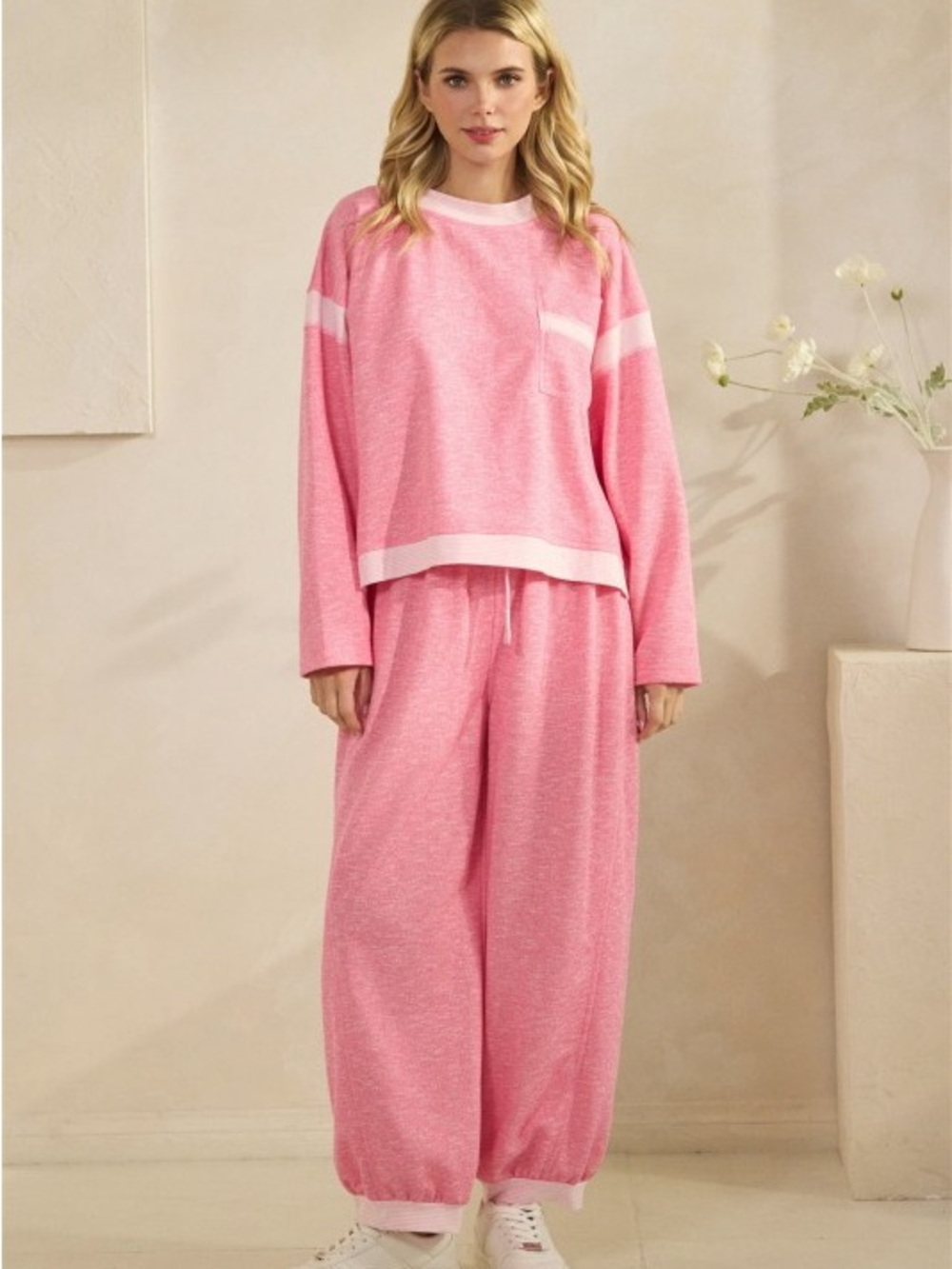 Veveret Pink Cozy Two-Piece Set - Soft Lounge Top & Pants